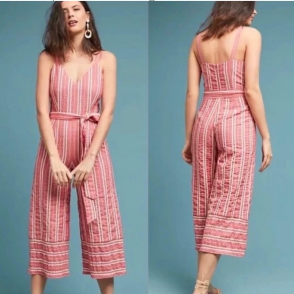 Anthropologie Ett twa Robin striped cropped Jumpsuit  Size XS Lined  Cotton blen